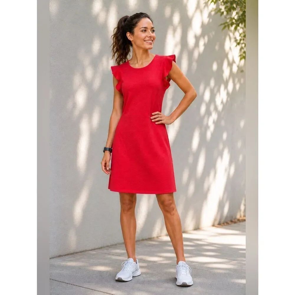 Dip Ruffle Sleeveless Stretchy Sporty Dress Orange Red 8